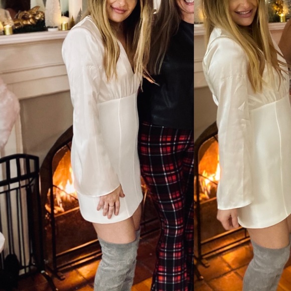 White Long Sleeve Silk Dress Size 10 - Picture 7 of 9